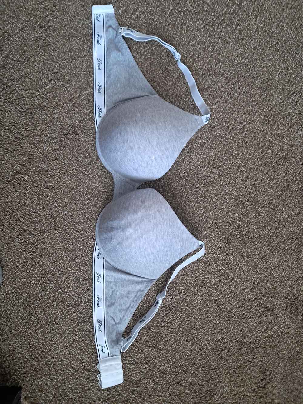 Victoria's Secret PINK Gray and White Molded Push Up  T-Shirt Bra